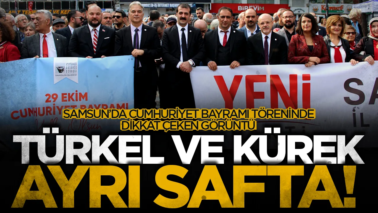 Samsun'da Cumhuriyet Bayramı töreninde dikkat çeken görüntü: Atakum Belediye Başkanı Serhat Türkel ve İlçe Başkanı Adem Kürek ayrı safta